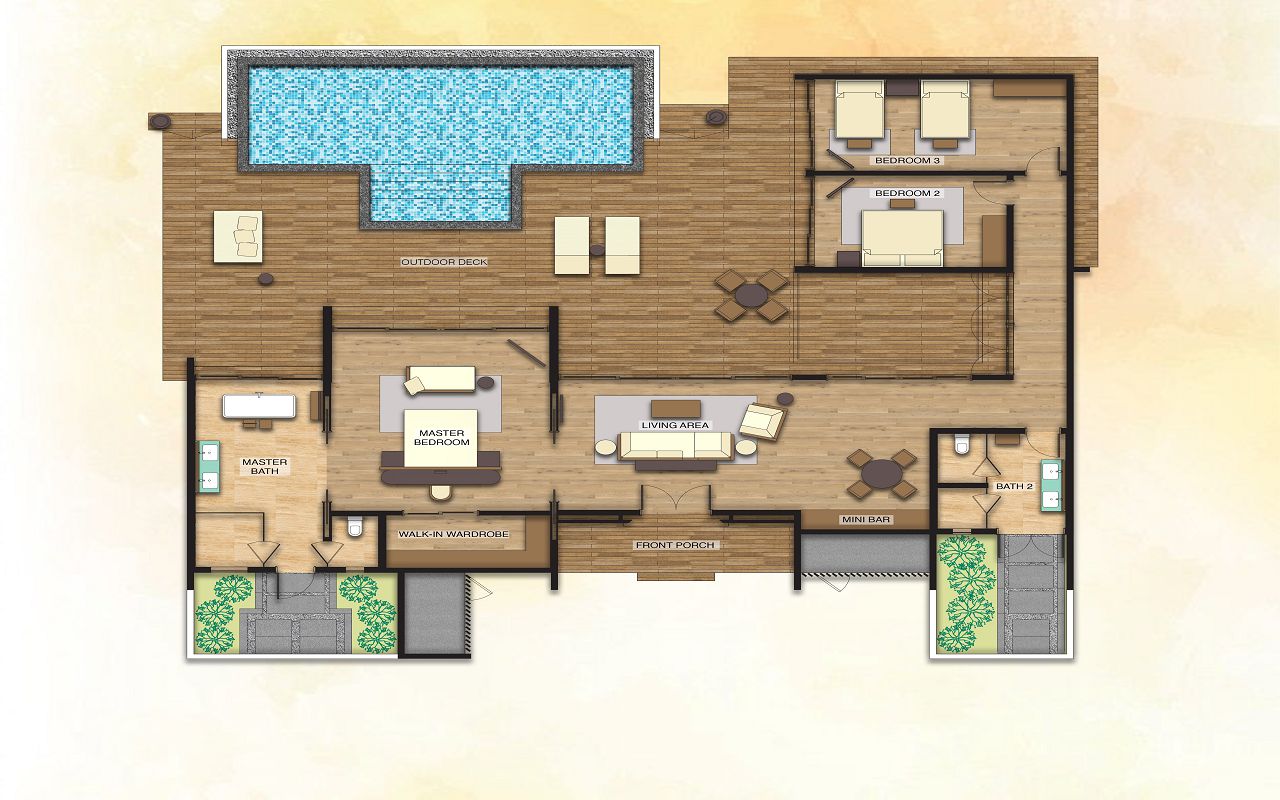 3 Bedroom Beach Suite Villa with Private Pool - Floor Plan