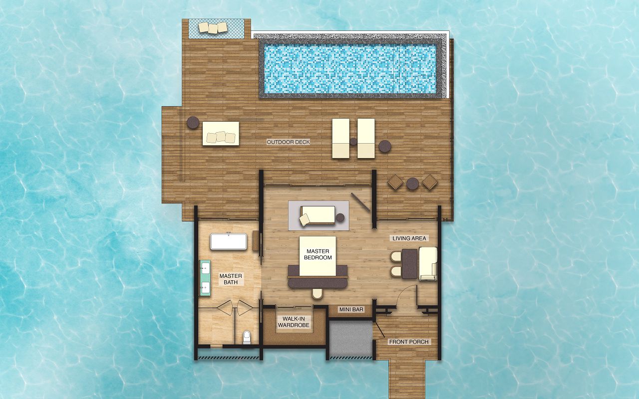 Overwater Villa with Private Pool - Floor Plan